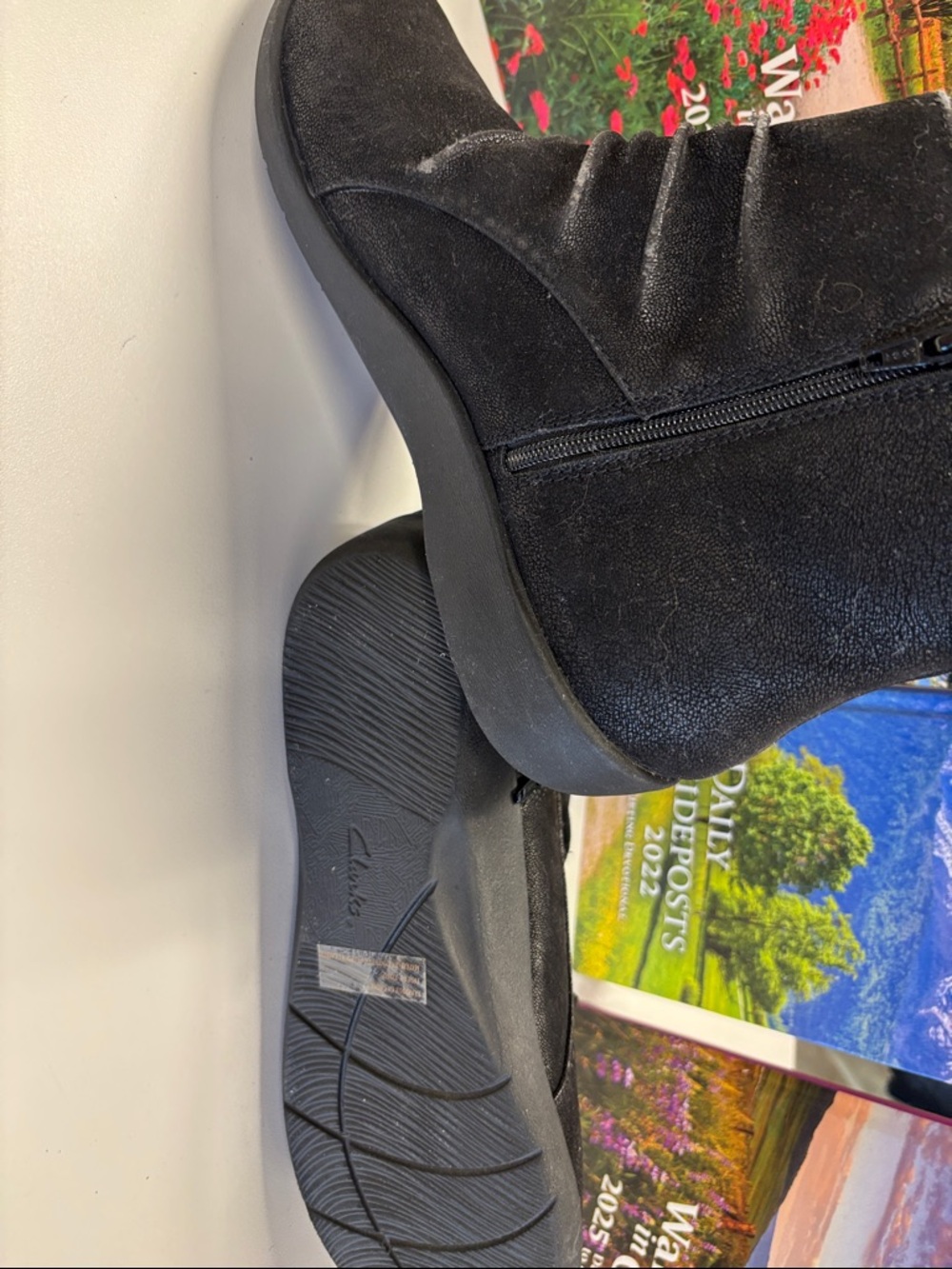 Black Suede-Look Side-Zip Ankle Boots there looks like ware but made that way